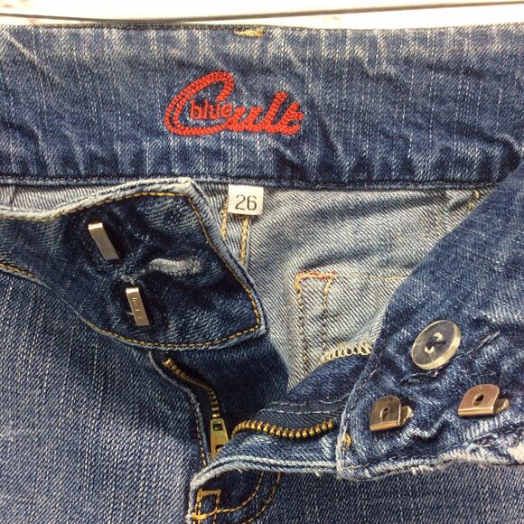 Blue Cult Jeans Women’s Size 26 Blue Flare Leg Low-Rise Festival Pockets Logo - Picture 2 of 8